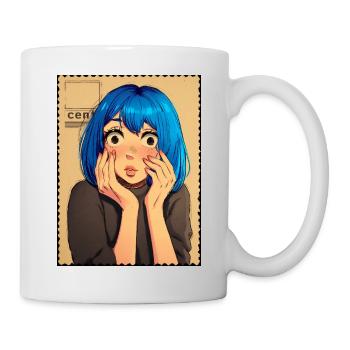 Portrait surprise aux cheveux bleus - Mug blanc - blanc - Droite