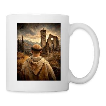 Mönch vor Ruinen bei Sonnenuntergang - Tasse - Weiß - Rechts