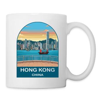 Hong Kong Victoria Harbour Vintage Travel Poster - Mug - white - Right