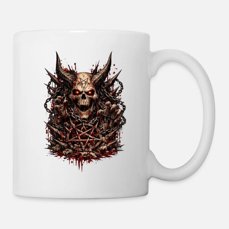 Demonic skull with pentagram - Mug - white
