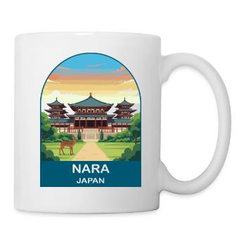 Nara Japan Temple and Deer Vintage Travel Art - Mug - white - Right