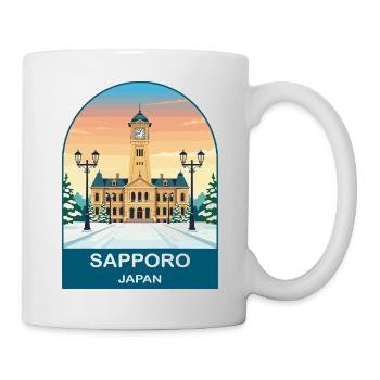 Sapporo Japan Clock Tower Vintage Snow Travel Art - Mug - white - Right