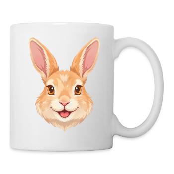 Niedliches, fröhliches Cartoon-Hasengesicht - Tasse - Weiß - Rechts