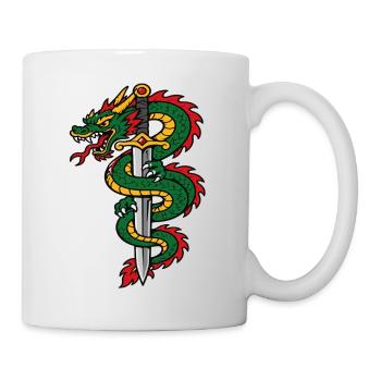 Dragon enroulé autour épée style tattoo - Mug blanc - blanc - Droite