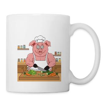 Muscular pig chopping salad - Mug - white - Right