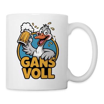 Gans Voll Cartoon-Ente mit Bierkrug - Tasse - Weiß - Rechts