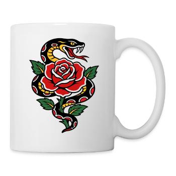 Snake and red rose tattoo style - Mug - white - Right