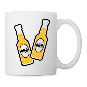 2 Bierflaschen Stoßen An (Bier Biertrinker POS 2C) - Tasse - Weiß - Rechts