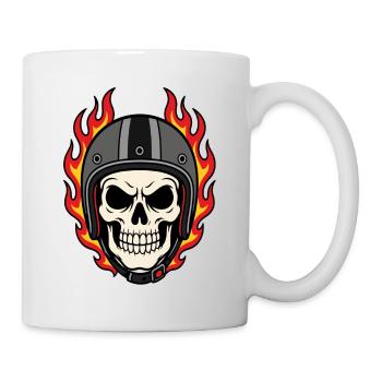 Flaming Skull with Motorcycle Helmet - Mug - white - Right
