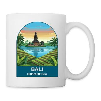 Bali Indonesia Temple Vintage Travel Illustration - Mug - white - Right