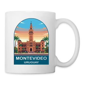 Montevideo Uruguay Palacio Salvo Reiseplakat - Tasse - Weiß - Rechts