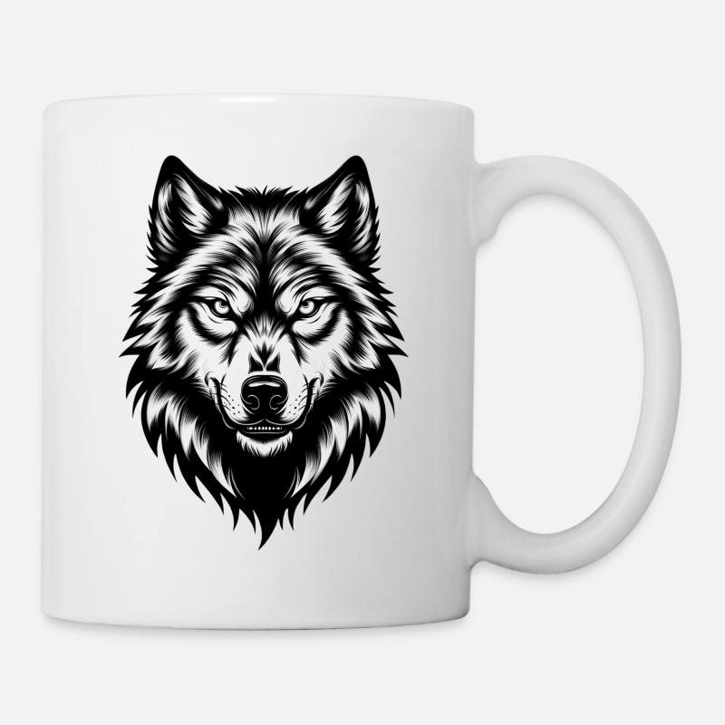 Wild Wolf's Head – Black & White - Mug - white