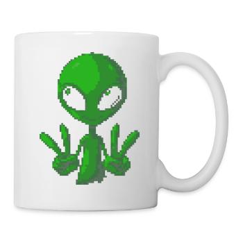 T-shirt Pixel Green Alien Peace Sign - Mug blanc - blanc - Droite