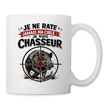 Je ne rate jamais ma cible : Je suis Chasseur - Mug blanc - blanc - Droite