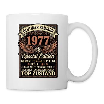 Oldtimer Baujahr 1977 Geburtstag Retro - Tasse - Weiß - Rechts