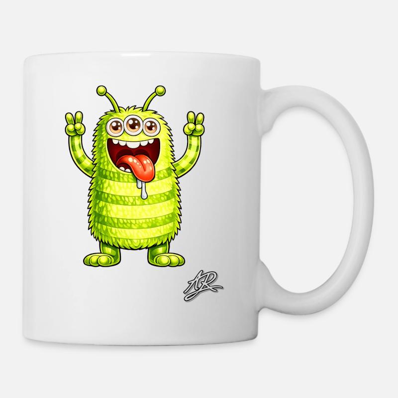 Monstre fluo trois yeux joyeux - Mug blanc - blanc