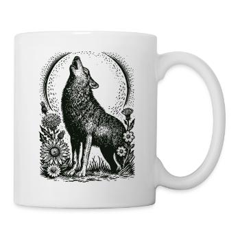 Heulender Wolf im floralen runden Rahmen - Tasse - Weiß - Rechts