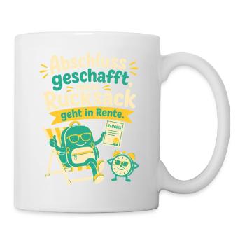 Abschluss geschafft, mein Rucksack geht in Rente. - Tasse - Weiß - Rechts