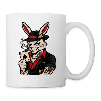 Gangster bunny with tattoo style playing card - Mug - white - Right