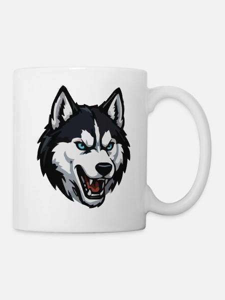 Wolfskopf mit blauem Blick - Tasse - Weiß