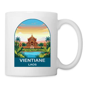 Illustration de voyage du temple vintage au Laos à Vientiane - Mug blanc - blanc - Droite