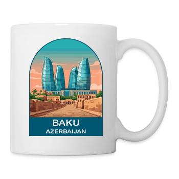 Baku Azerbaijan Flame Towers Vintage Travel Art - Mug - white - Right