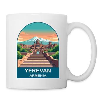 Jerewan Armenien Berg Ararat Vintage Reisekunst - Tasse - Weiß - Rechts