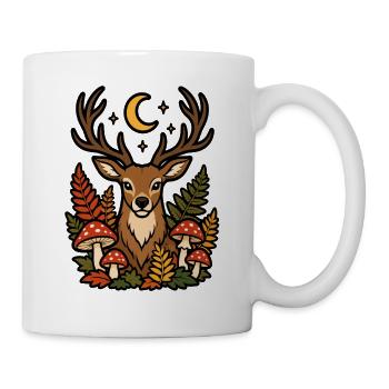 Hirsche unter dem Mond und Herbstlaub - Tasse - Weiß - Rechts