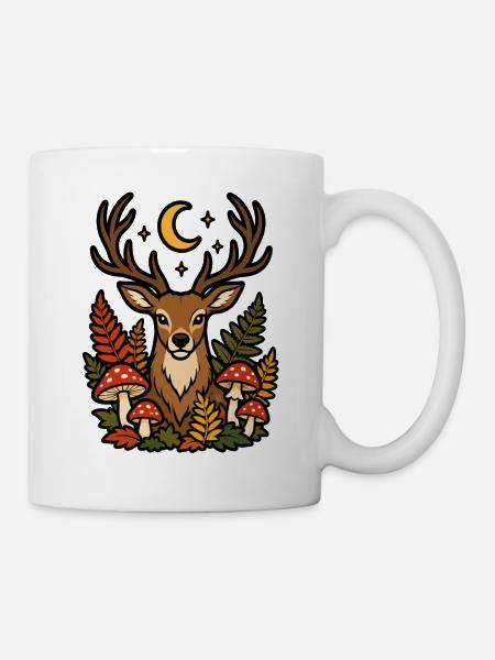 Hirsche unter dem Mond und Herbstlaub - Tasse - Weiß