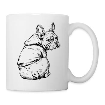 Französischer Bulldog Kuschelpullover - Tasse - Weiß - Rechts
