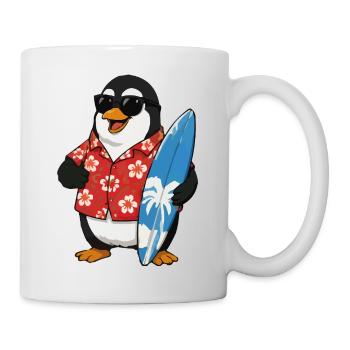 Surfer-Pinguin mit Hibiskus-Hemd - Tasse - Weiß - Rechts