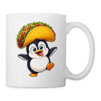 Süßer Pinguin Taco Cartoon Lustig Tollpatsch  - Tasse - Weiß - Rechts