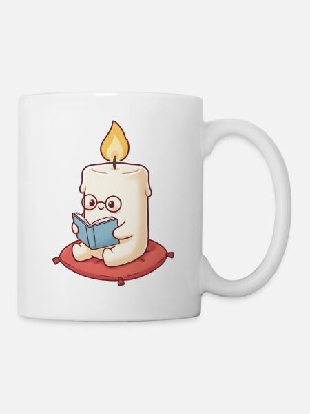 Kerze liest ein Buch - Tasse - Weiß