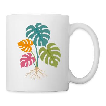 Feuilles de monstera colorées aux racines tropicales - Mug blanc - blanc - Droite