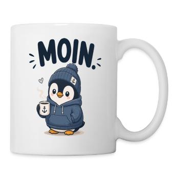 Pinguin im Hoodie mit Kaffee - Tasse - Weiß - Rechts