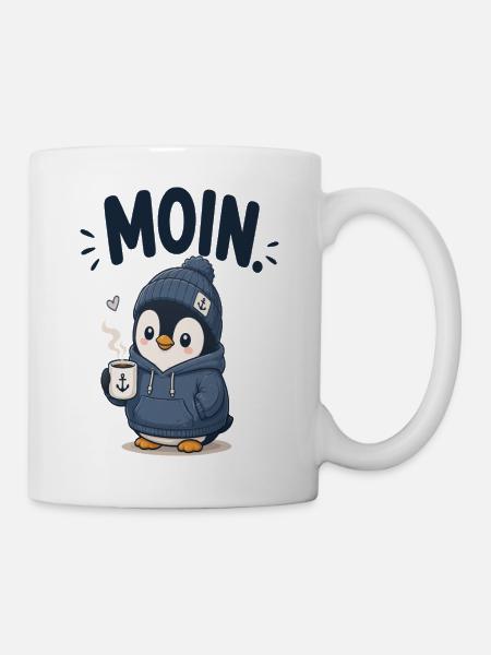 Pinguin im Hoodie mit Kaffee - Tasse - Weiß