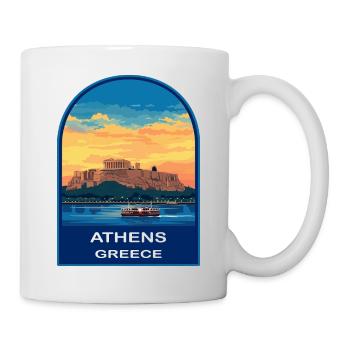Athen Griechenland Akropolis Retro Sonnenuntergang Reiseabzeichen - Tasse - Weiß - Rechts