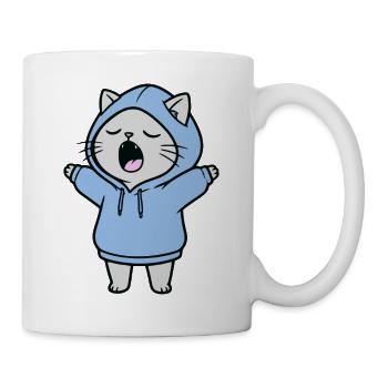Katze Hoodie müde gähnen strecken Katzenbesitzerin - Tasse - Weiß - Rechts