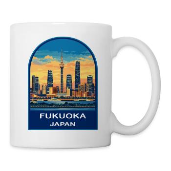 Fukuoka Tower Skyline Japan Retro Sunset Badge - Mug - white - Right