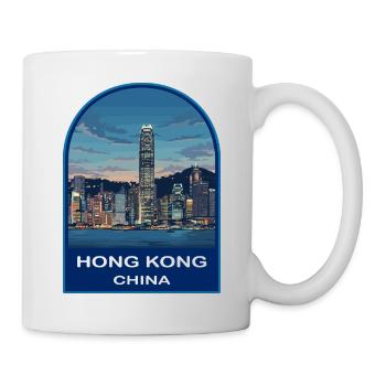 Emblème rétro du port de Victoria de la Skyline de Hong Kong - Mug blanc - blanc - Droite