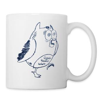 Blauer Sketchvogel mit Kulleraugen - Tasse - Weiß - Rechts
