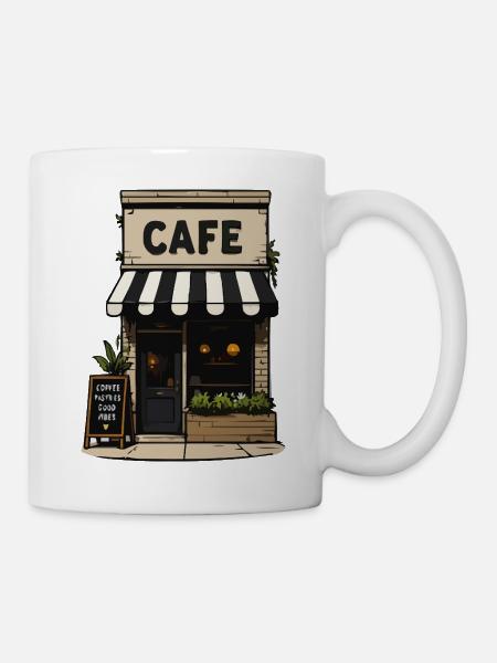 Kleines Café Straßenskizze - Tasse - Weiß
