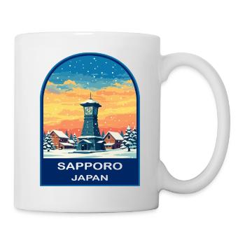 Sapporo Clock Tower Japan Winter Retro Badge - Mug - white - Right