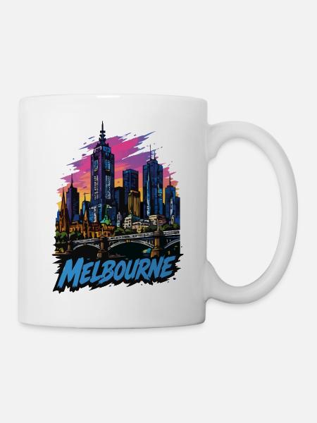 Melbourne Pop Art Skyline Sunset - Tasse - Weiß