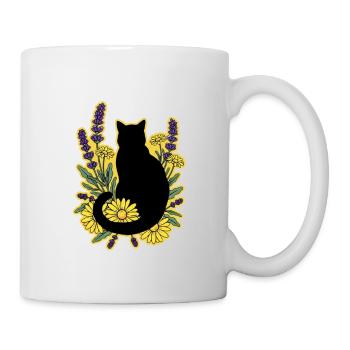 gatto_nero_tra_margherite_e_lavanda - Tasse - Weiß - Rechts