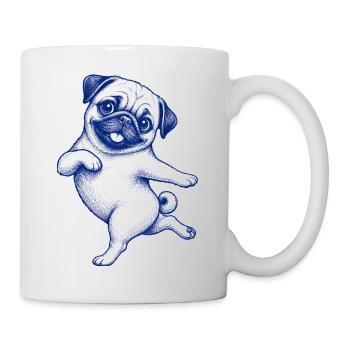 Süßer Mops tanzt entzückt mit Dame - Tasse - Weiß - Rechts