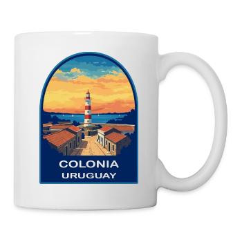 Colonia Uruguay Lighthouse Retro Sunset Badge - Mug - white - Right