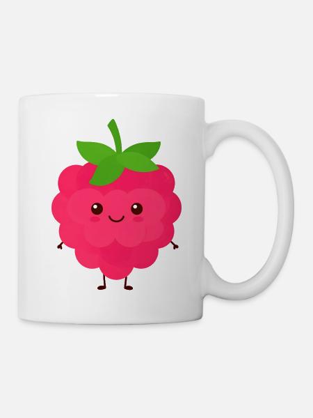 Fröhliche Himbeere Cartoon - Tasse - Weiß