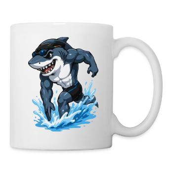Hai Cartoon Schwimmer - Tasse - Weiß - Rechts