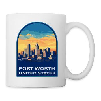 Fort Worth Texas Skyline Retro Sonnenuntergangs-Reiseabzeichen - Tasse - Weiß - Rechts